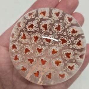 Vintage Art Glass Millefiori Small Paperweight White Orange Controlled Bubbles